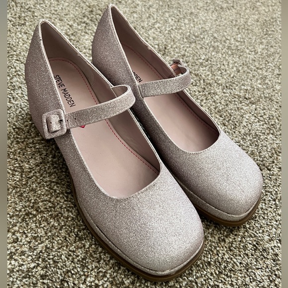 Steve Madden Size 7 Pink Glitter Block Heels Mary Jane JDrama - Picture 2 of 14